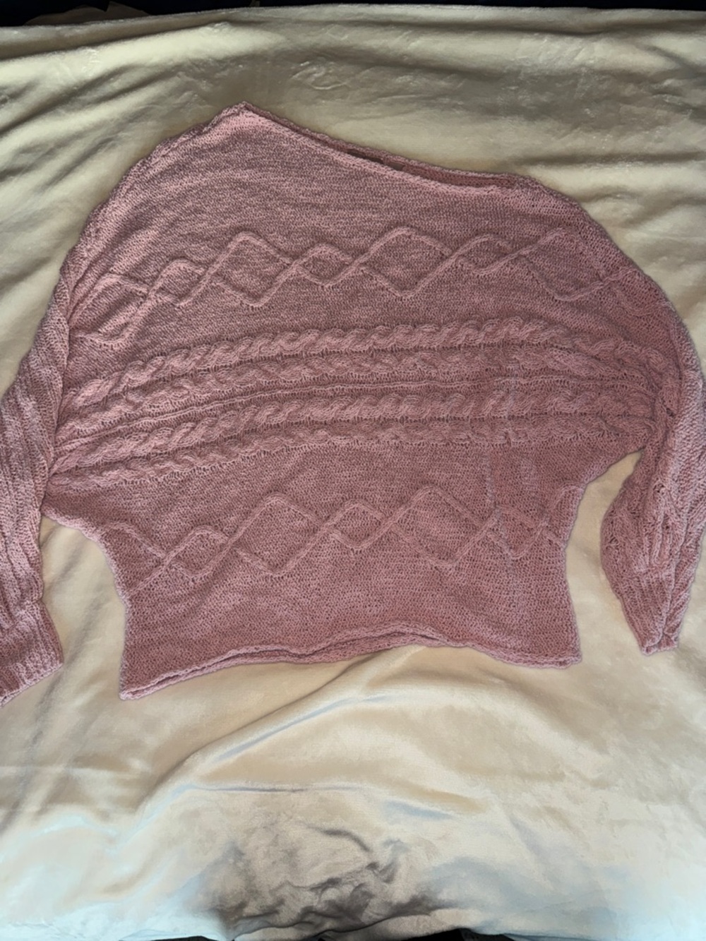 Willow Dusty Rose Cable Knit Off Shoulder Sweater